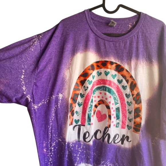 Teacher T Shirt Bleached Design Rainbow 3x XXXL Purple - Picture 2 of 5